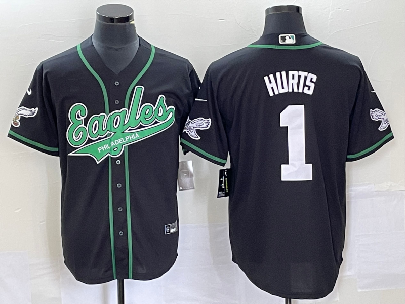 Philadelphia Eagles #1 Jalen Hurts Black Cool Base Stitched Baseball Jersey